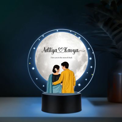 Personalized Couple Night Lamp Custom with Name & Date Bedside Table Lamp | Couple Gift Anniversary, Wedding, Marriage, Valentine Day Multicolored Light (Couple Moon Lamp)